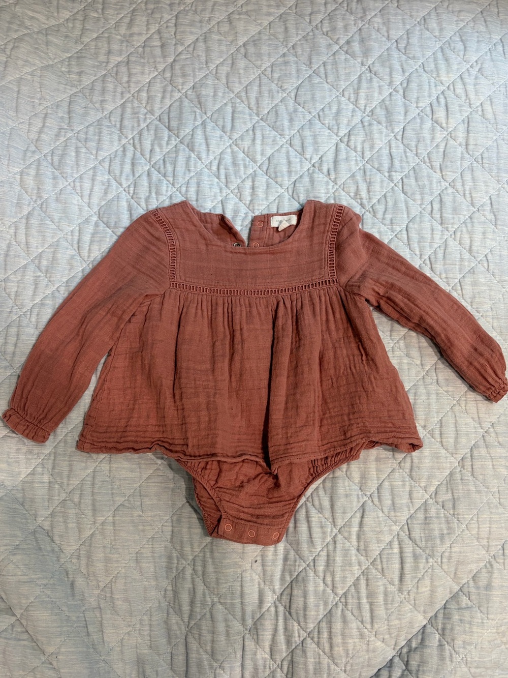Angel Dear Dusty Pink Long-Sleeve Gauze Bodysuit Dress 18-24 mos